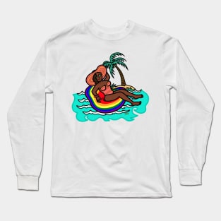 Young female woman in swim ring floatie summer Long Sleeve T-Shirt